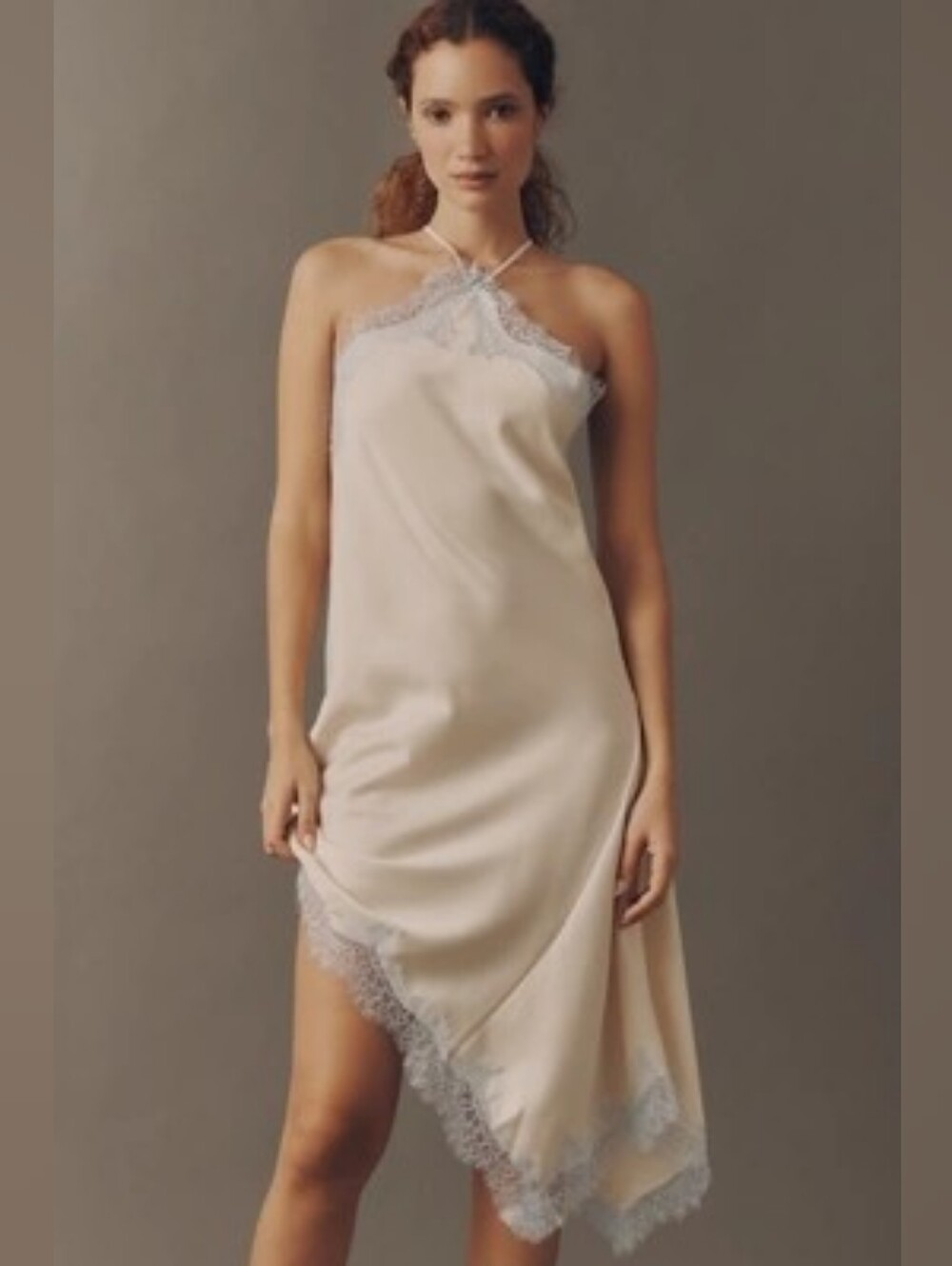 Anthropologie Asymmetric Halter Lace Midi Dress in Afterglow